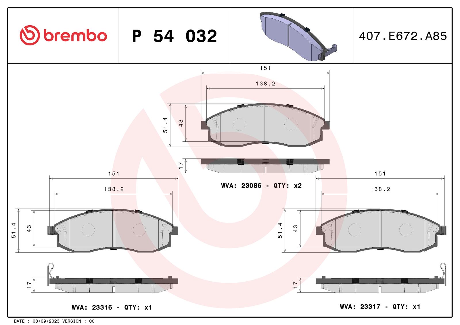 Sada brzdových platničiek kotúčovej brzdy BREMBO P 54 032