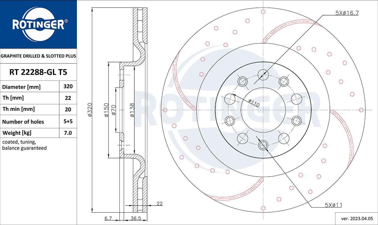 Disc frana ROTINGER RT 22288-GL T5