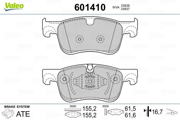 Sada brzdových platničiek kotúčovej brzdy VALEO 601410