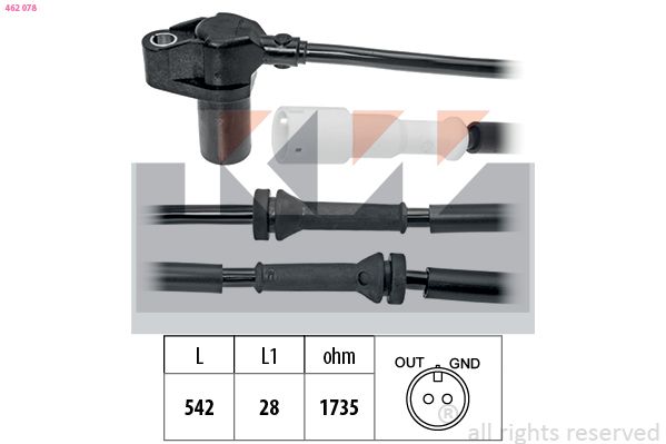 Czujnik, prędkość obrotowa koła KW 462 078