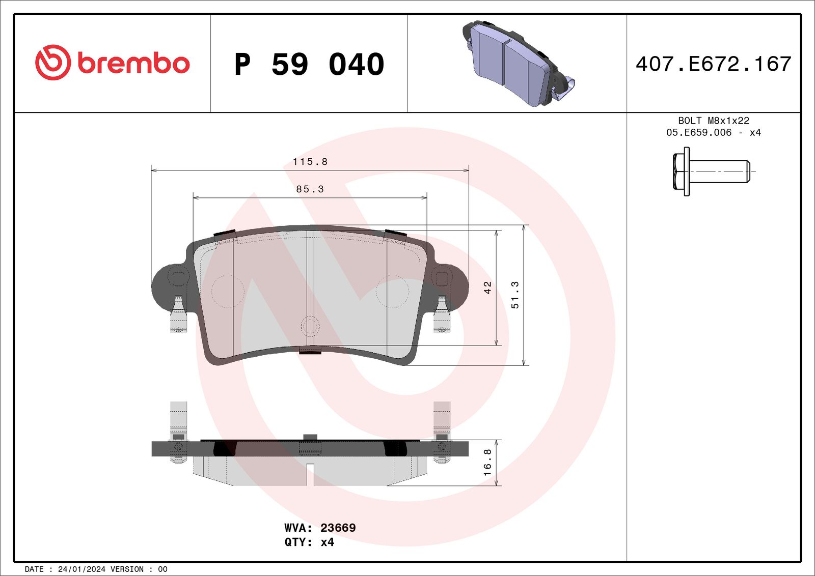 Sada brzdových platničiek kotúčovej brzdy BREMBO P 59 040
