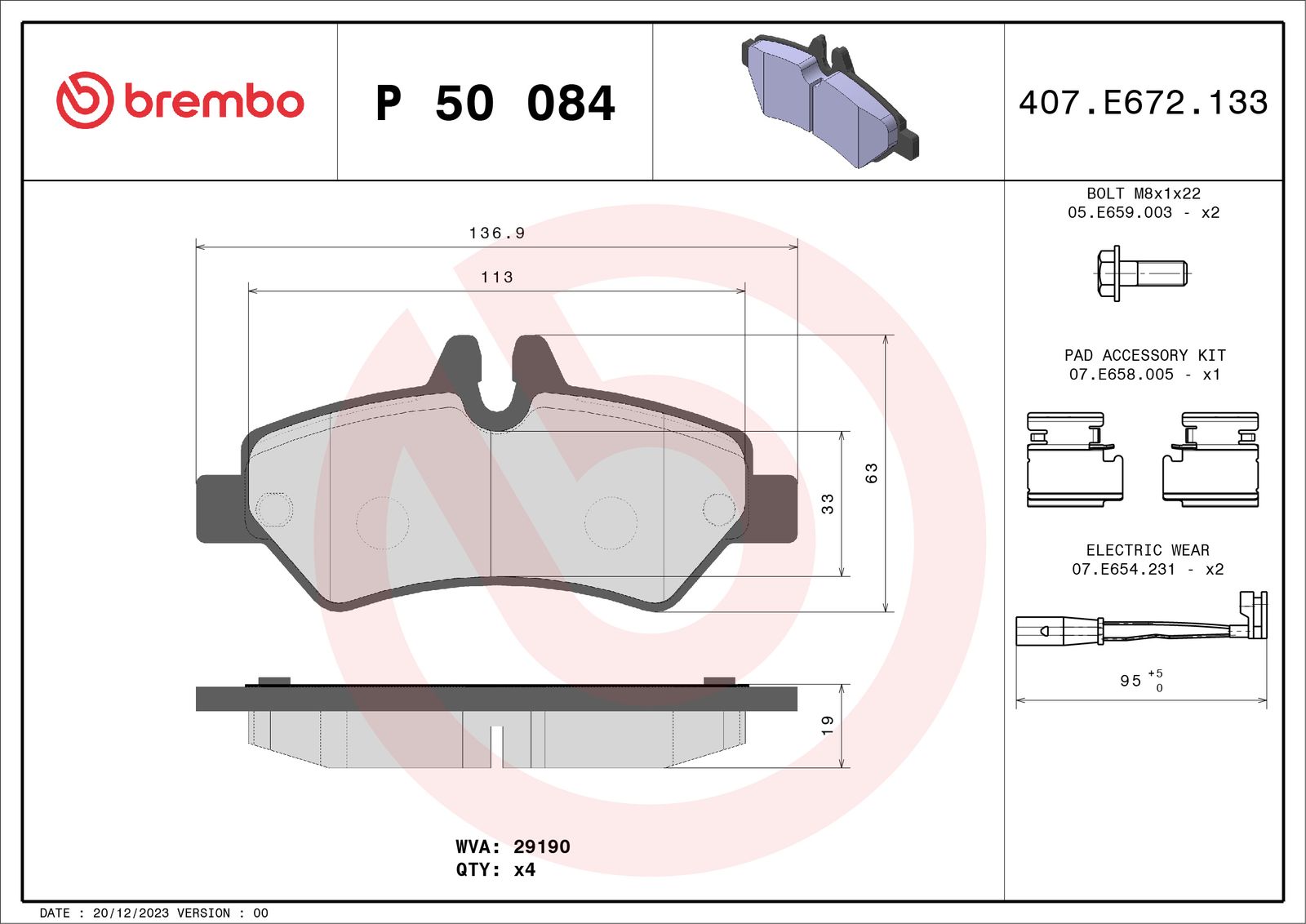 Sada brzdových platničiek kotúčovej brzdy BREMBO P 50 084
