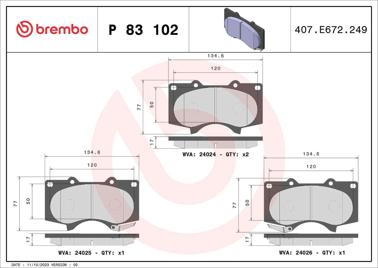 Sada brzdových platničiek kotúčovej brzdy BREMBO P 83 102