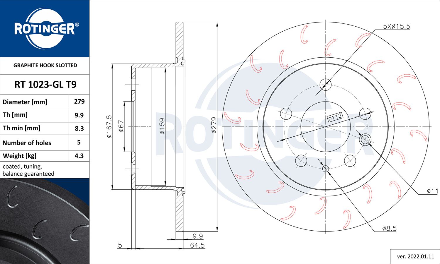 Tarcza hamulcowa ROTINGER RT 1023-GL T9