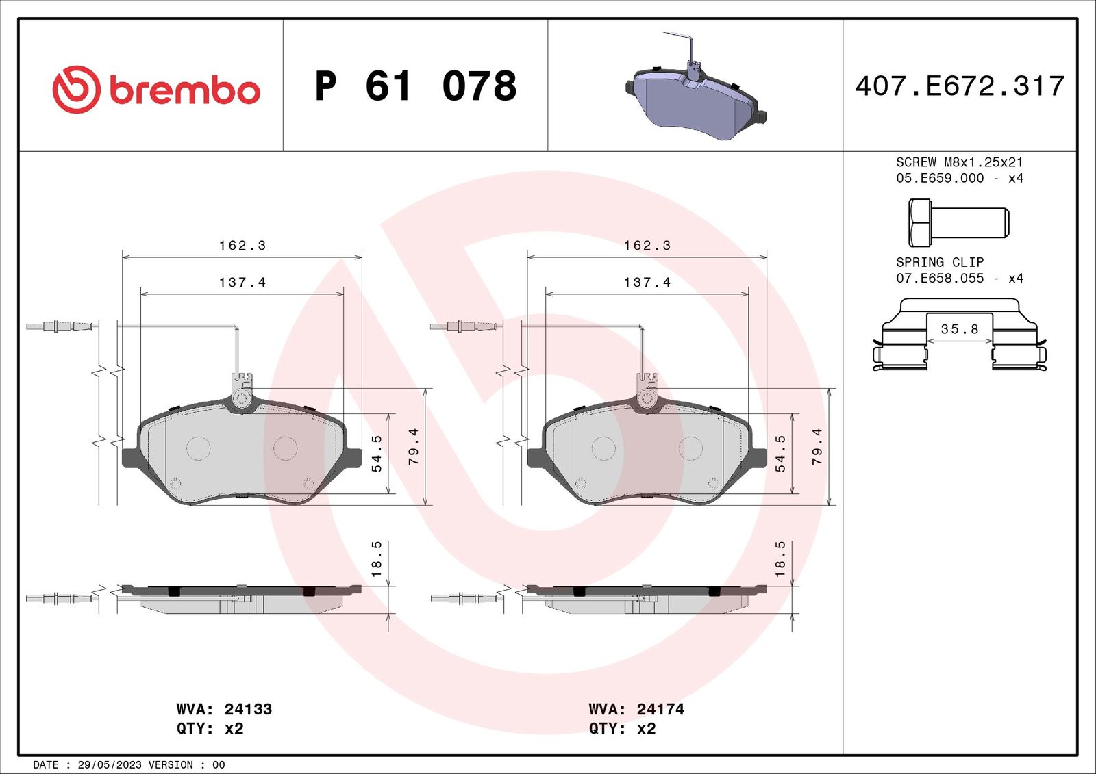 Sada brzdových platničiek kotúčovej brzdy BREMBO P 61 078