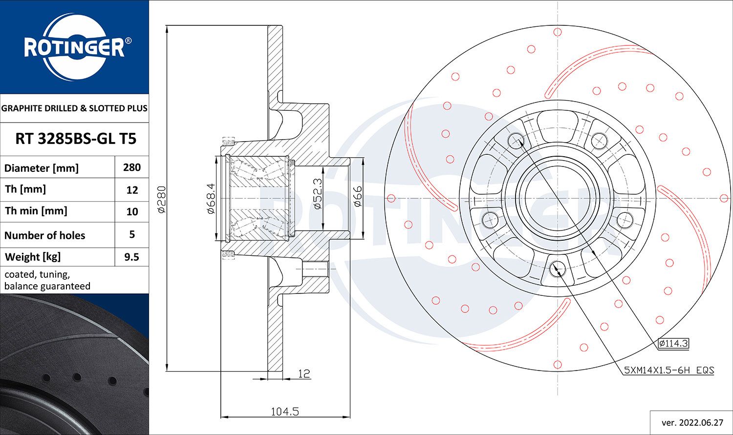 Tarcza hamulcowa ROTINGER RT 3285BS-GL T5