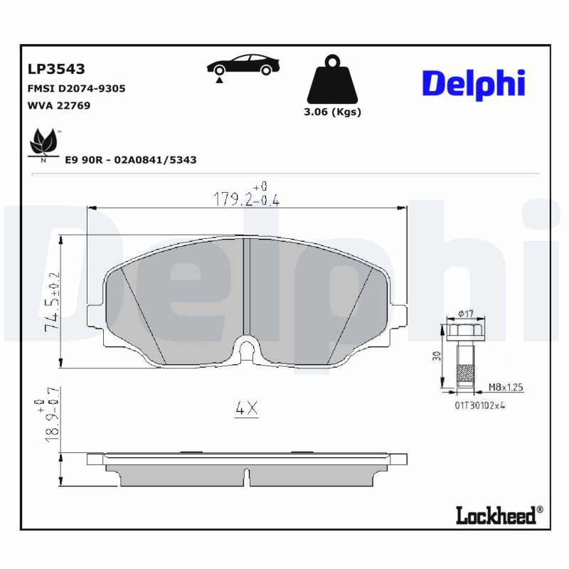 Levně Sada brzdových destiček, kotoučová brzda DELPHI LP3543