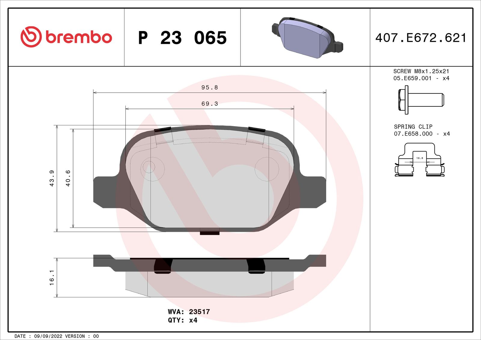 Sada brzdových platničiek kotúčovej brzdy BREMBO P 23 065