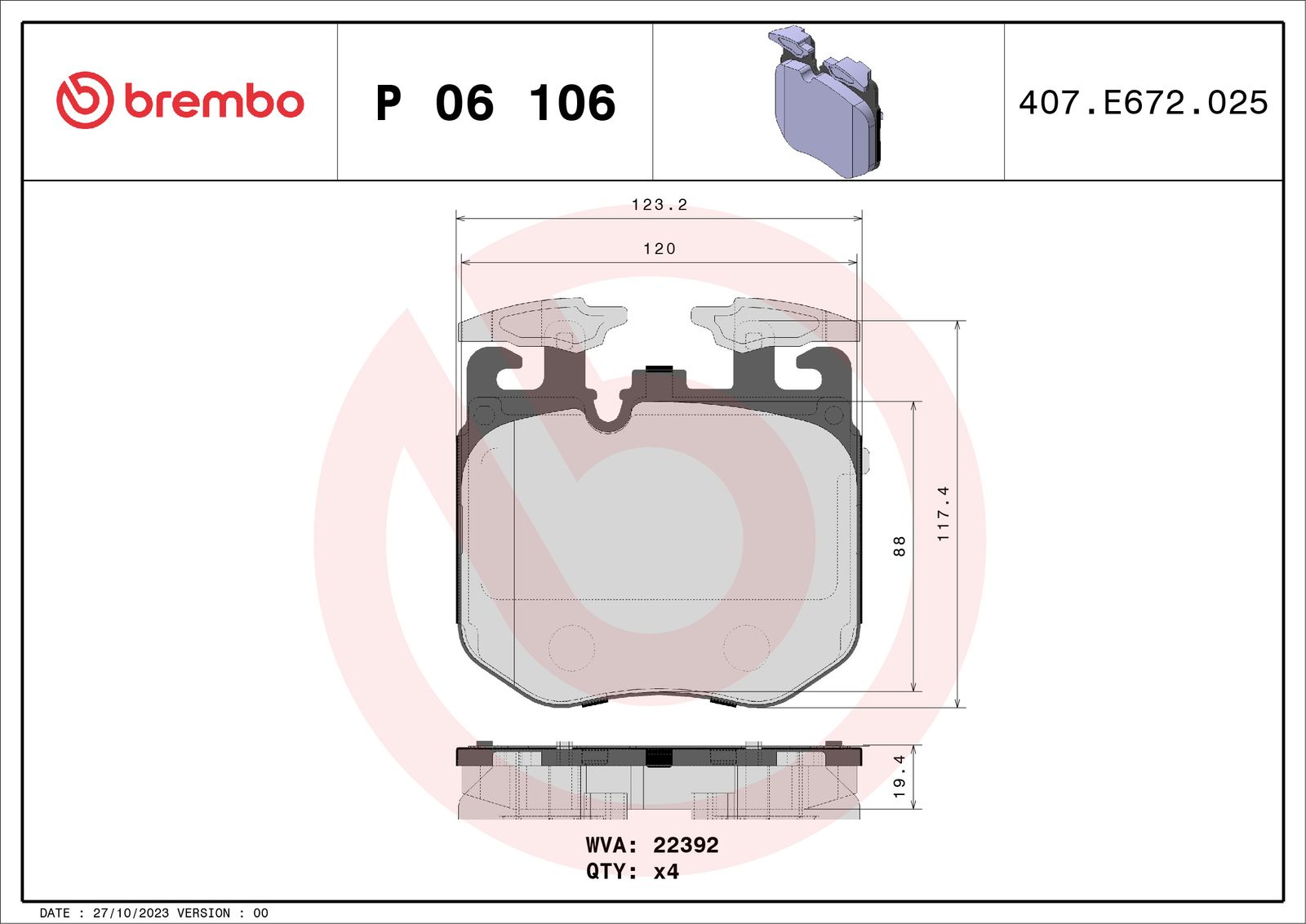 Sada brzdových platničiek kotúčovej brzdy BREMBO P 06 106