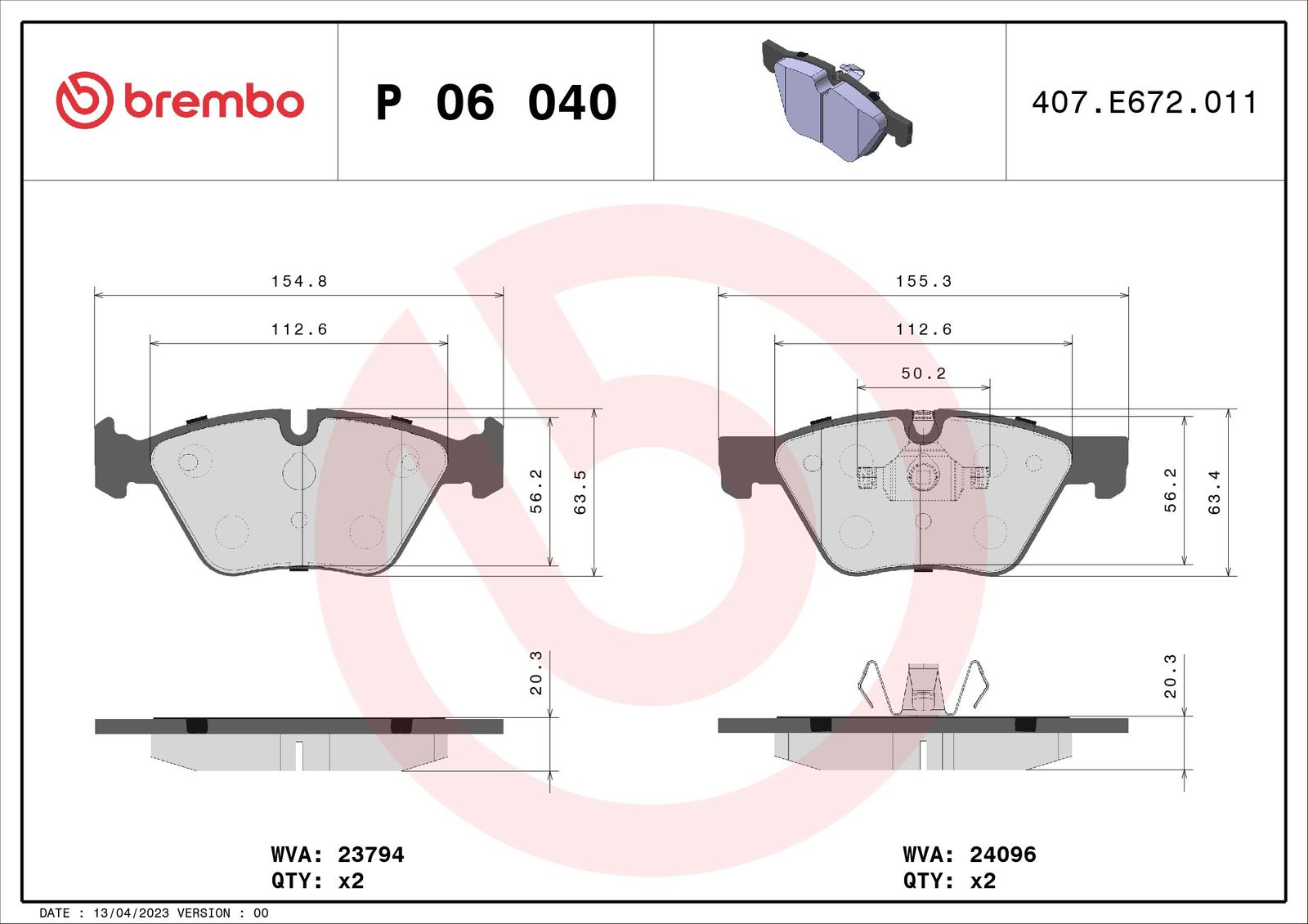 Sada brzdových platničiek kotúčovej brzdy BREMBO P 06 040