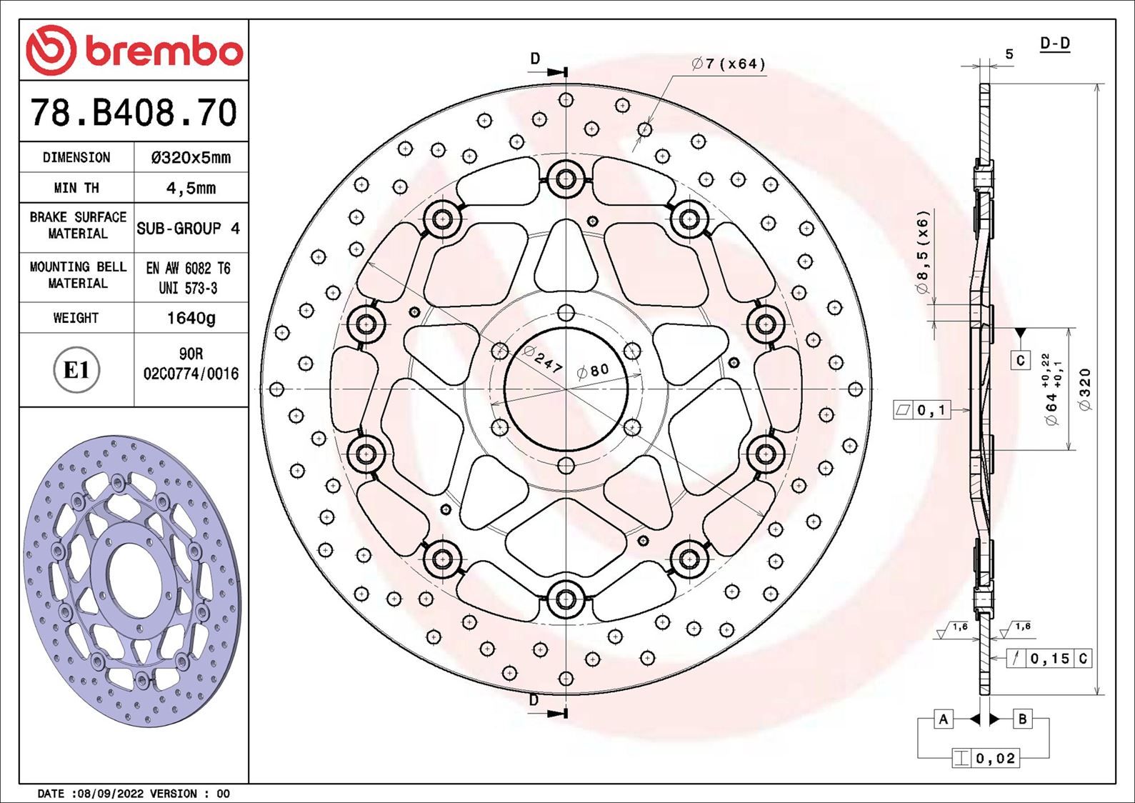 Disc frana BREMBO 78B40870