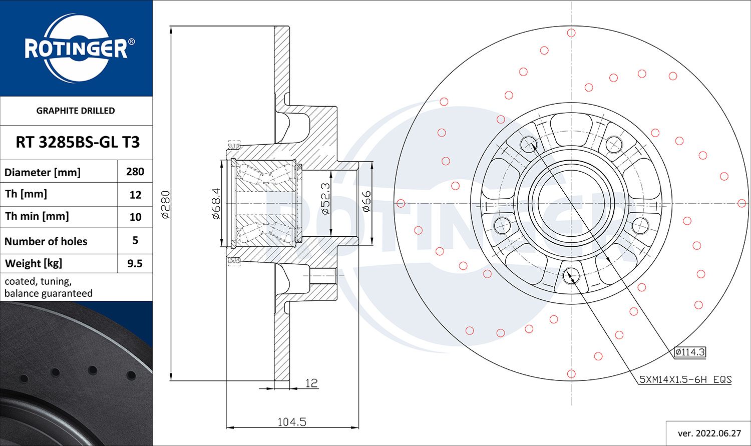 Tarcza hamulcowa ROTINGER RT 3285BS-GL T3