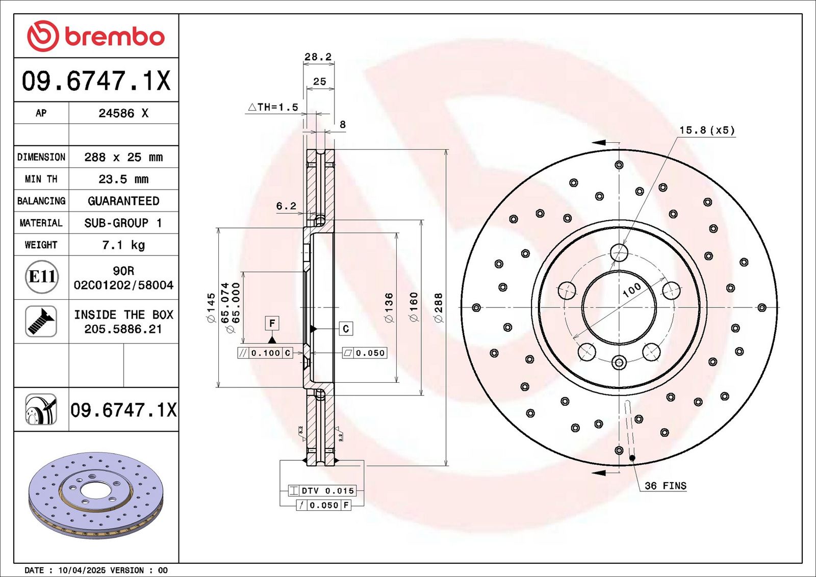 Tarcza hamulcowa BREMBO 09.6747.1X