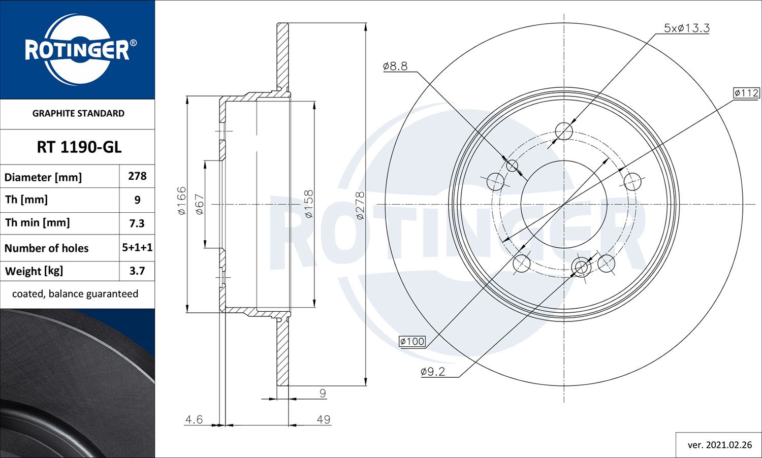 Tarcza hamulcowa ROTINGER RT 1190-GL