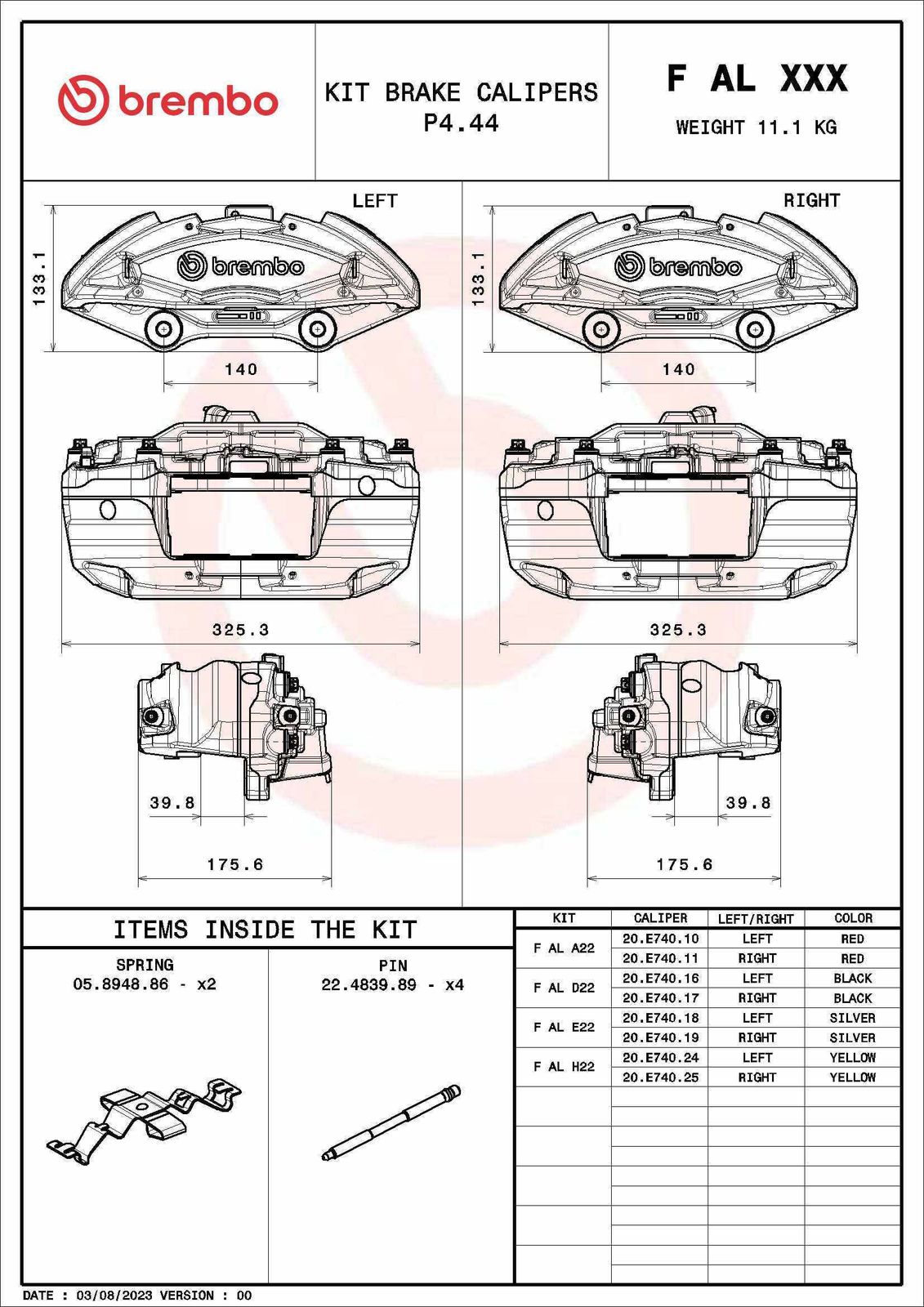 Zacisk hamulca - zestaw na oż BREMBO F AL E22