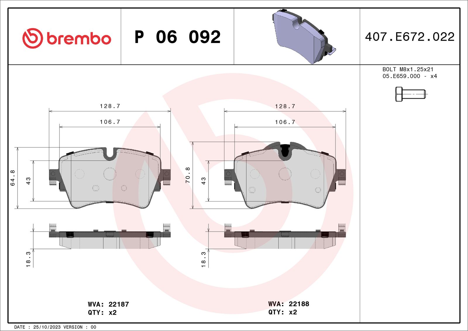 Sada brzdových platničiek kotúčovej brzdy BREMBO P 06 092