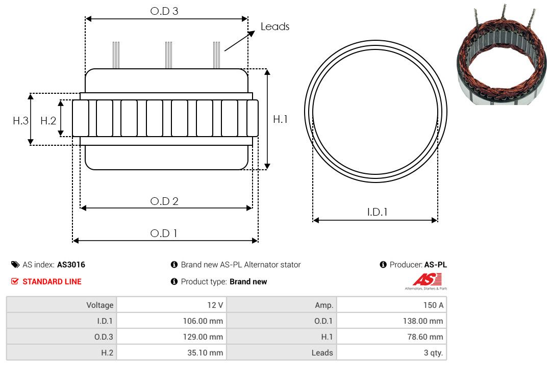 Levně Stator, generátor AS-PL AS3016