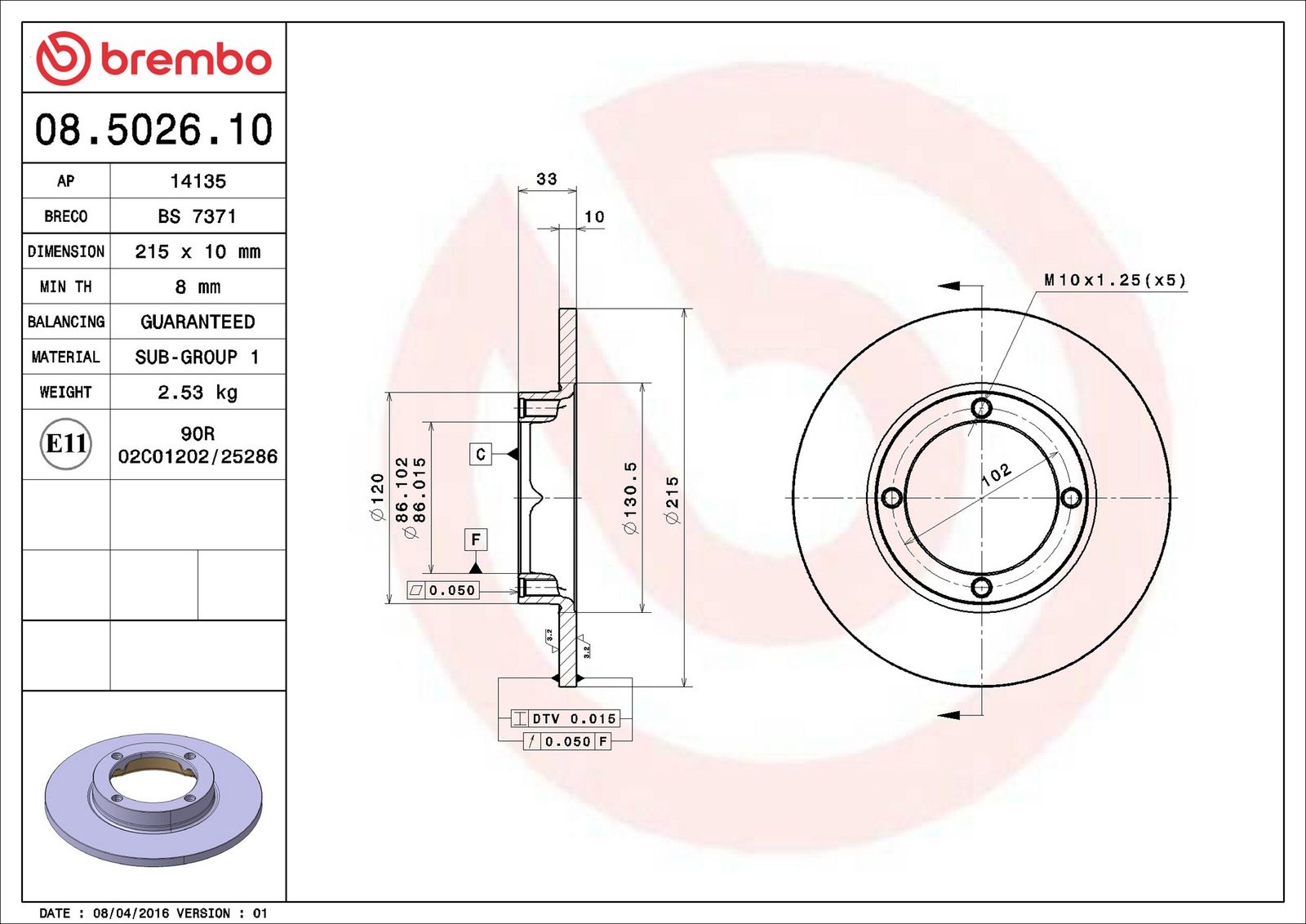Levně Brzdový kotouč BREMBO 08.5026.10