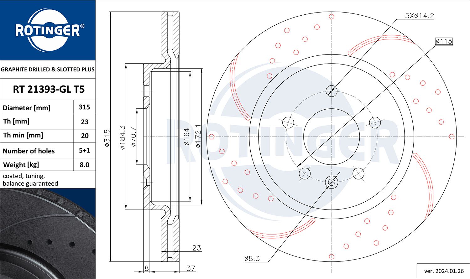 Disc frana ROTINGER RT 21393-GL T5