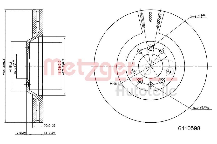 Tarcza hamulcowa METZGER AUTOTEILE 6110598