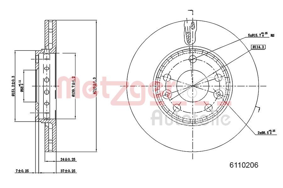 Tarcza hamulcowa METZGER AUTOTEILE 6110206