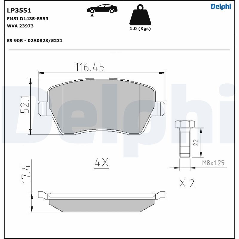 Sada brzdových platničiek kotúčovej brzdy DELPHI LP3551