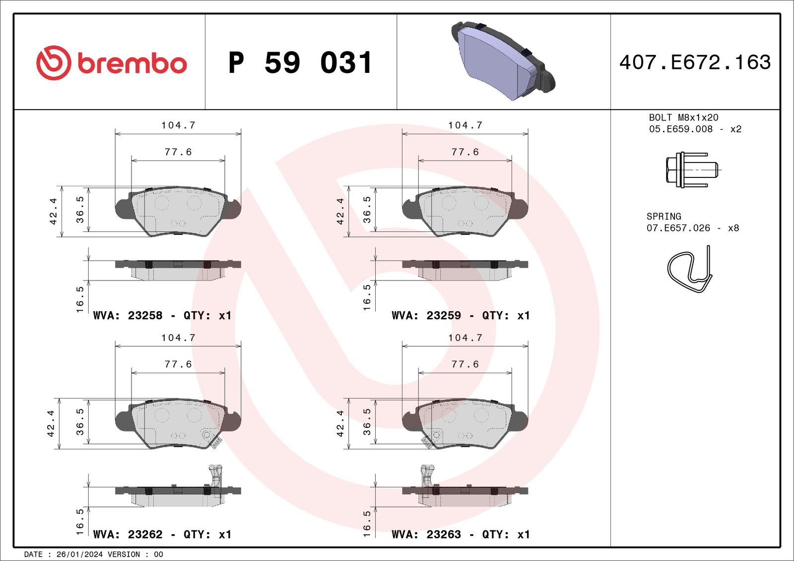 Sada brzdových platničiek kotúčovej brzdy BREMBO P 59 031