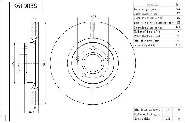 Tarcza hamulcowa AISIN K6F908S