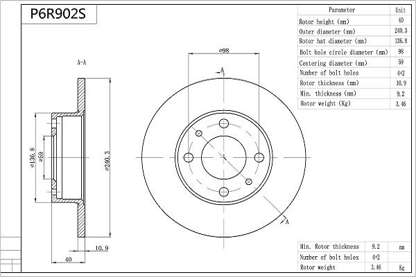 Tarcza hamulcowa AISIN P6R902S