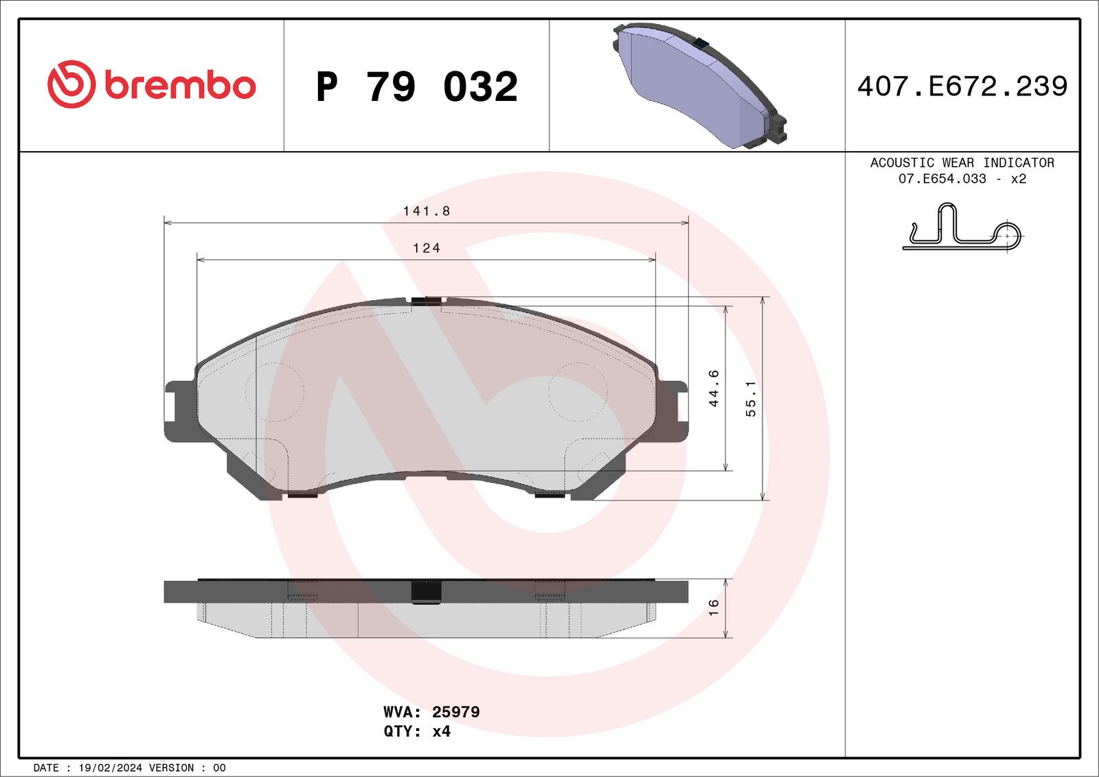 Sada brzdových destiček, kotoučová brzda BREMBO P 79 032