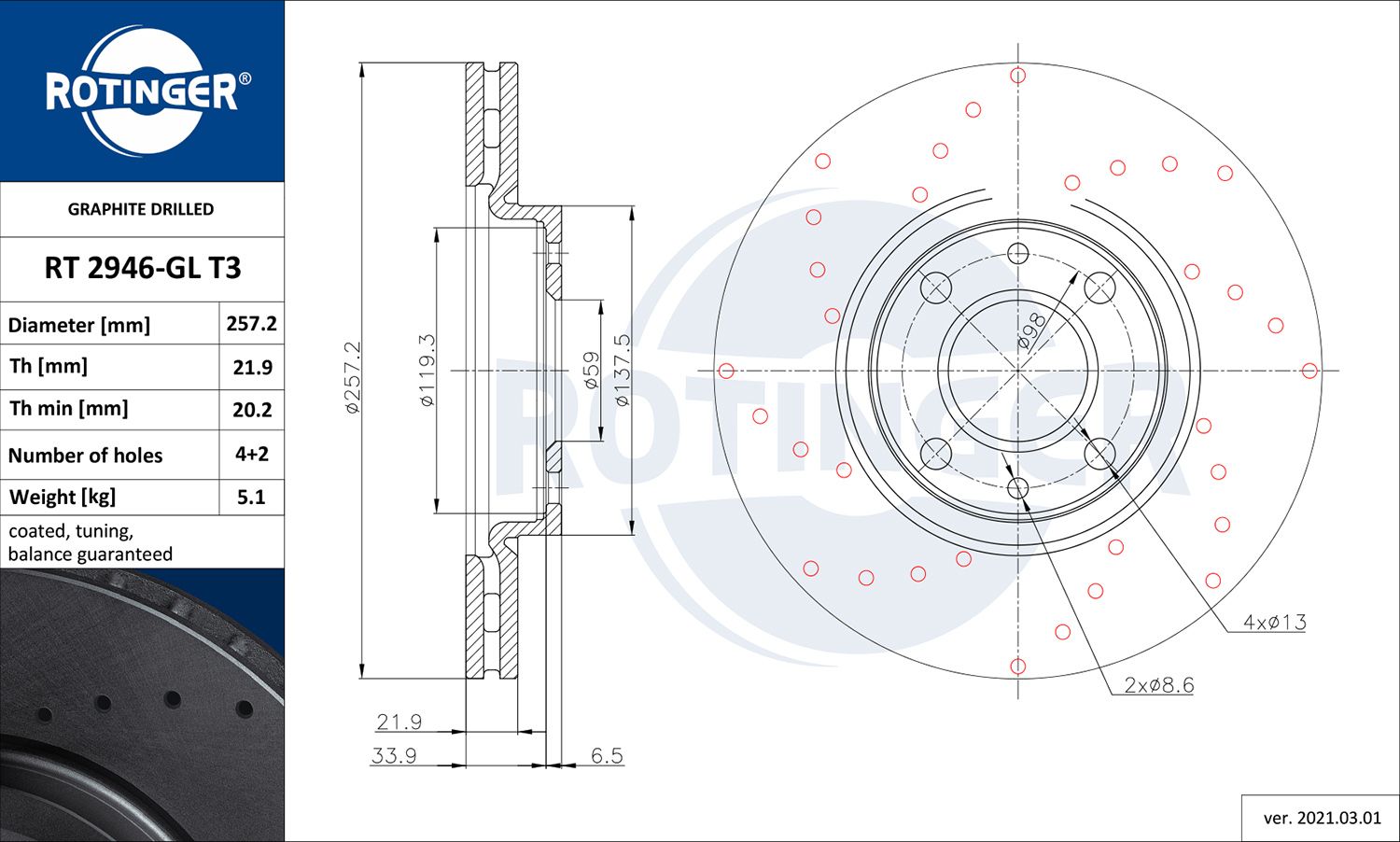 Tarcza hamulcowa ROTINGER RT 2946-GL T3