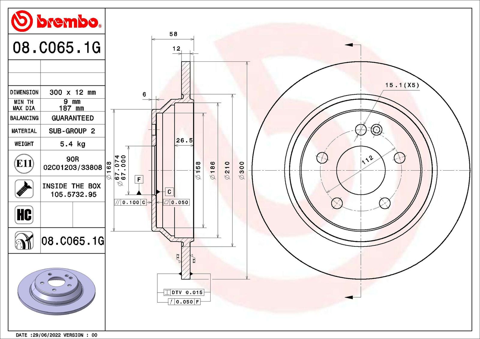 Tarcza hamulcowa BREMBO 08.C065.1G