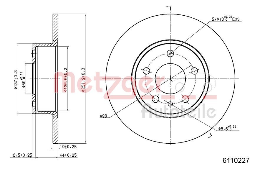 Tarcza hamulcowa METZGER AUTOTEILE 6110227
