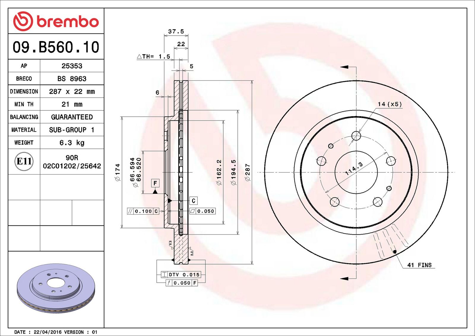 Levně Brzdový kotouč BREMBO 09.B560.10