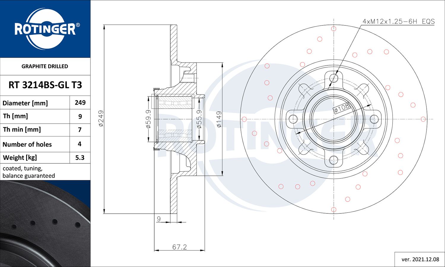 Tarcza hamulcowa ROTINGER RT 3214BS-GL T3