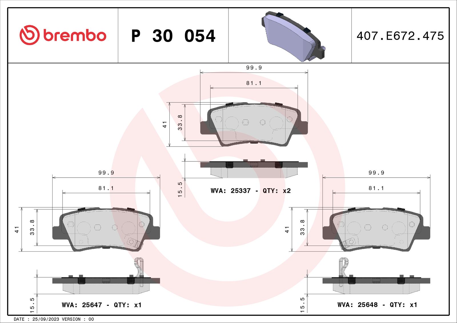 Sada brzdových platničiek kotúčovej brzdy BREMBO P 30 054