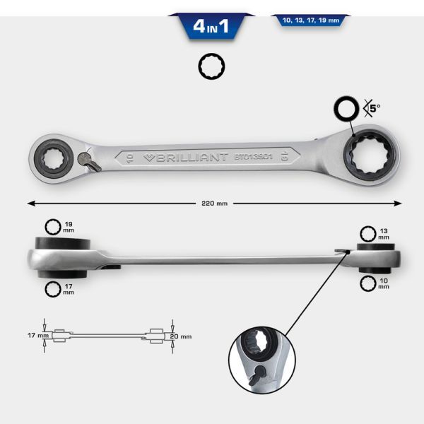 Cheie cu clichet inelara dubla BRILLIANT TOOLS BT013901