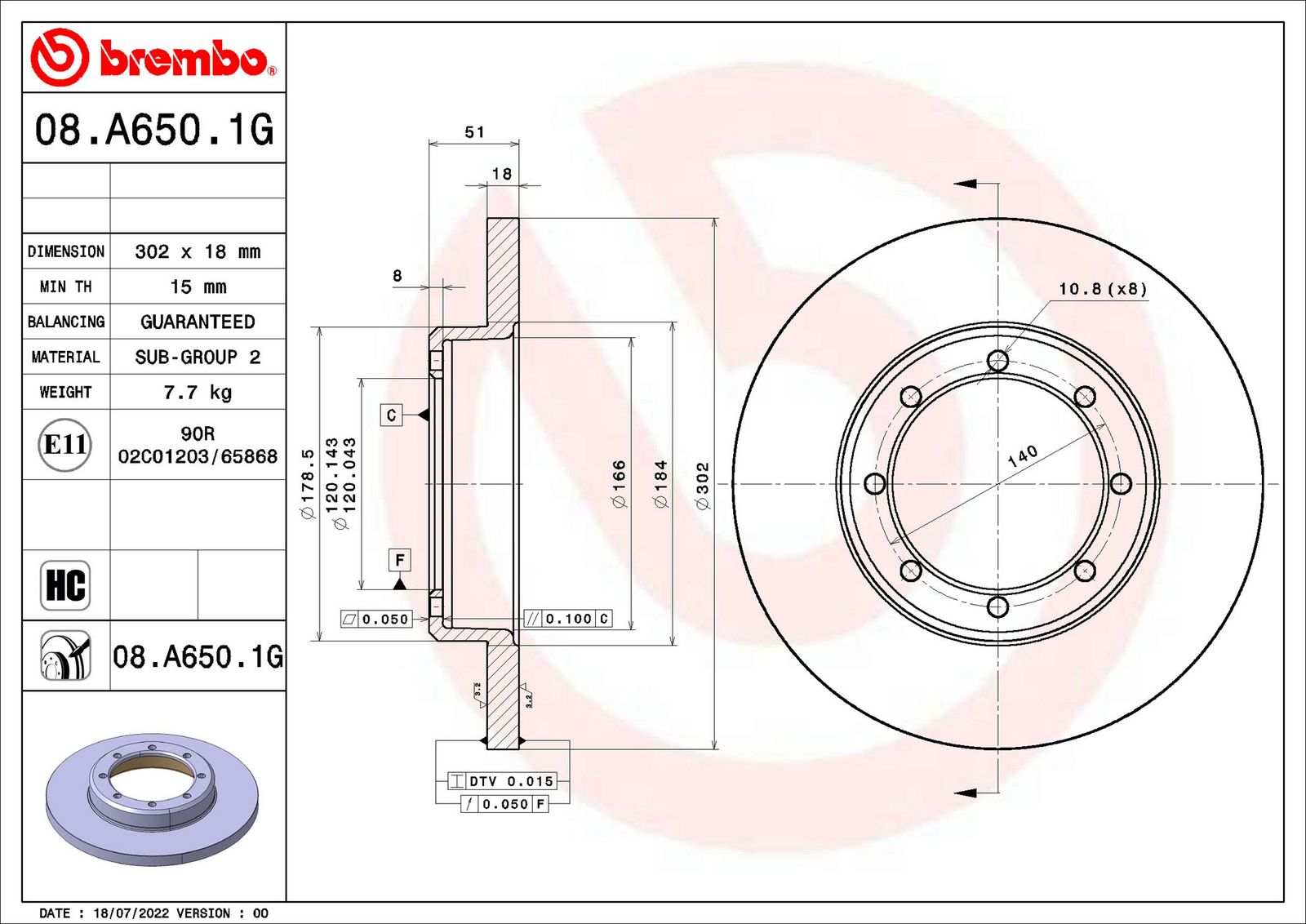 Tarcza hamulcowa BREMBO 08.A650.1G