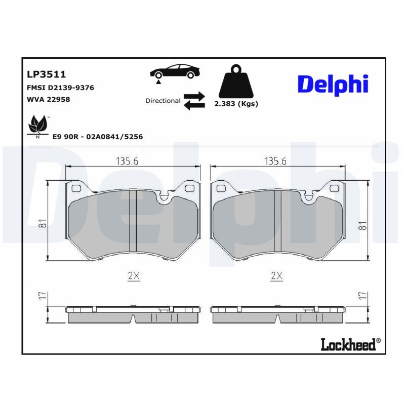 Sada brzdových destiček, kotoučová brzda DELPHI LP3511