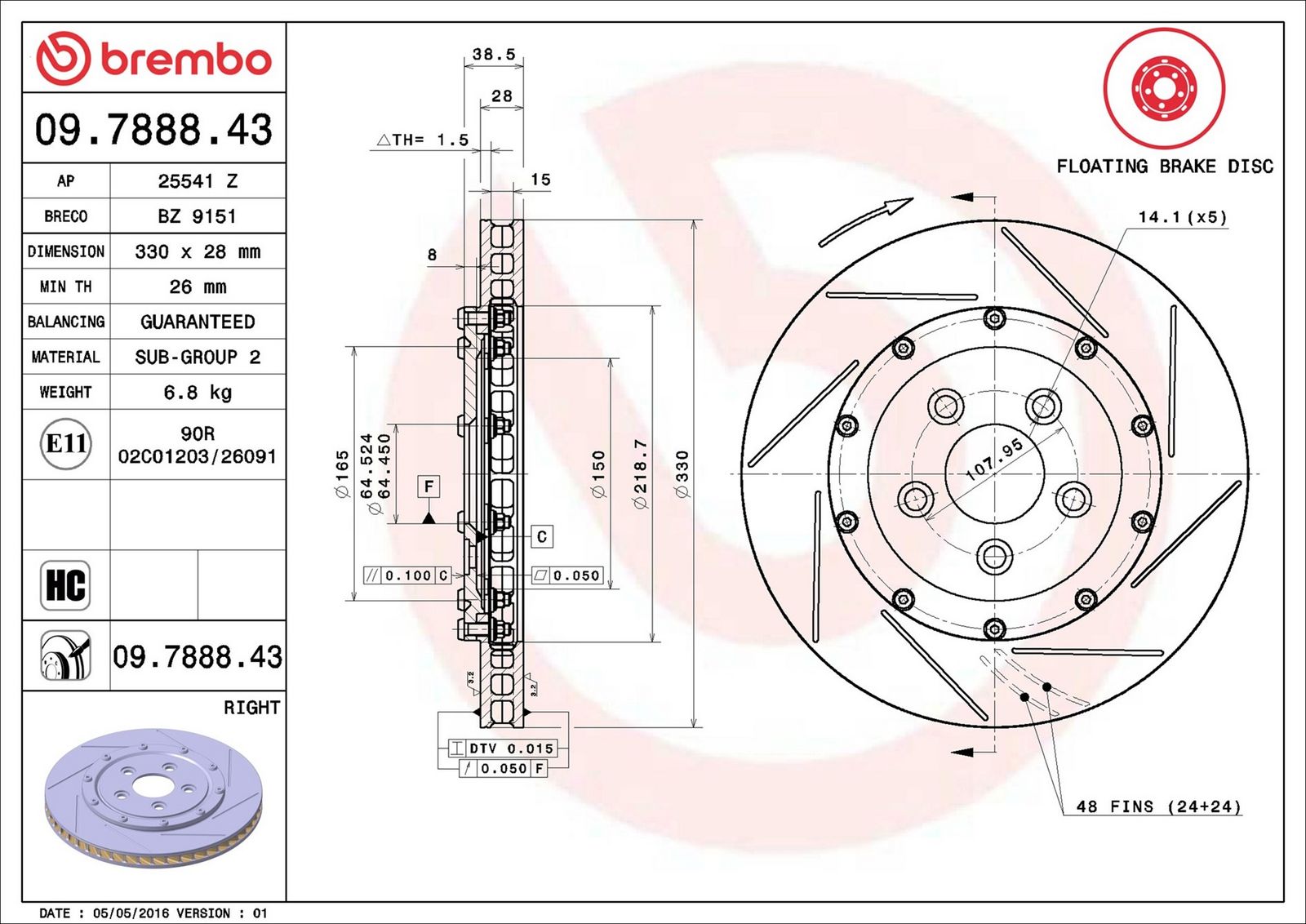 Levně Brzdový kotouč BREMBO 09.7888.43