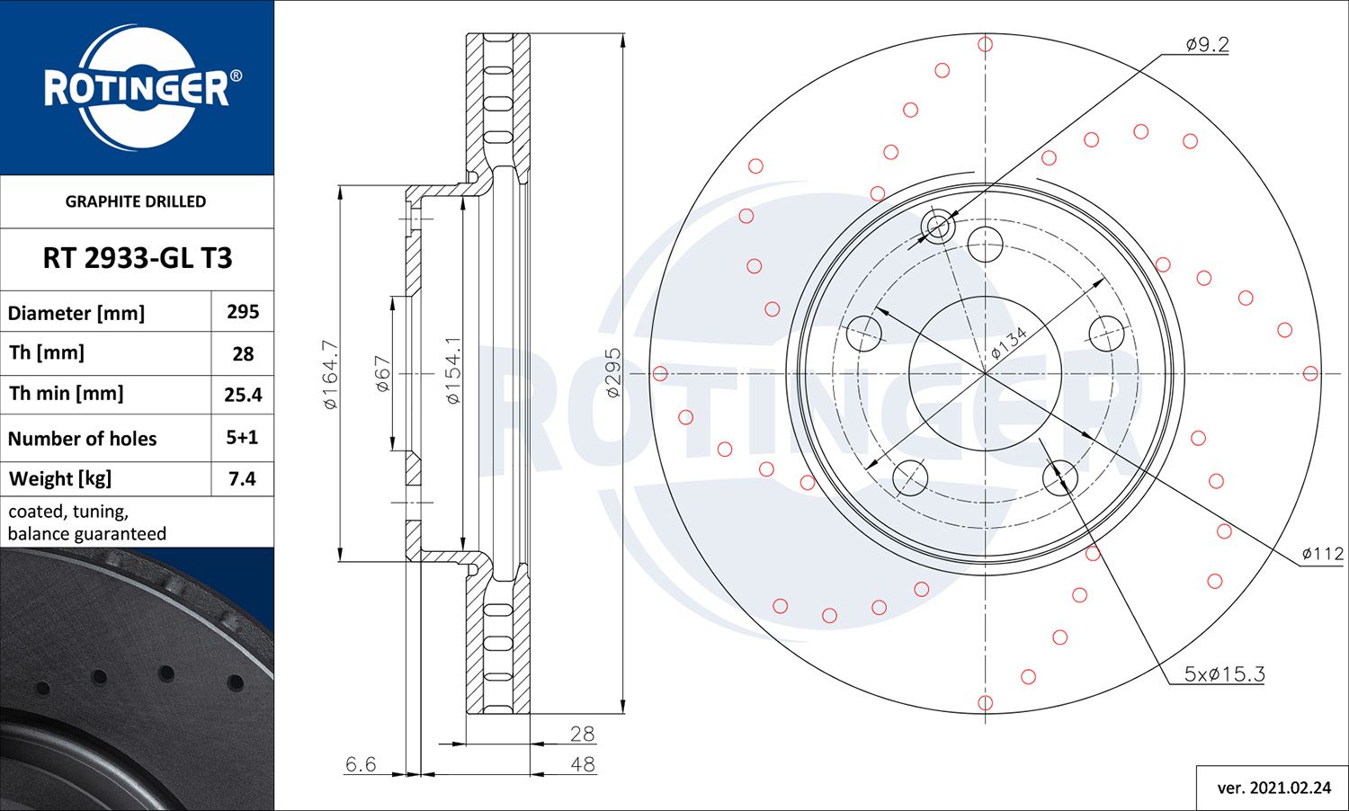 Tarcza hamulcowa ROTINGER RT 2933-GL T3