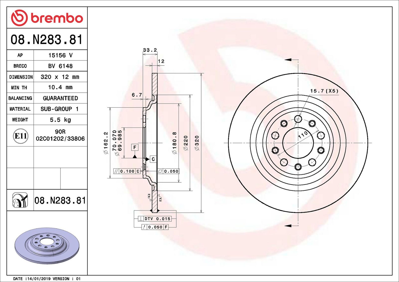 Levně Brzdový kotouč BREMBO 08.N283.81