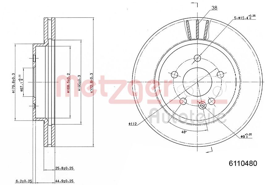 Tarcza hamulcowa METZGER AUTOTEILE 6110480