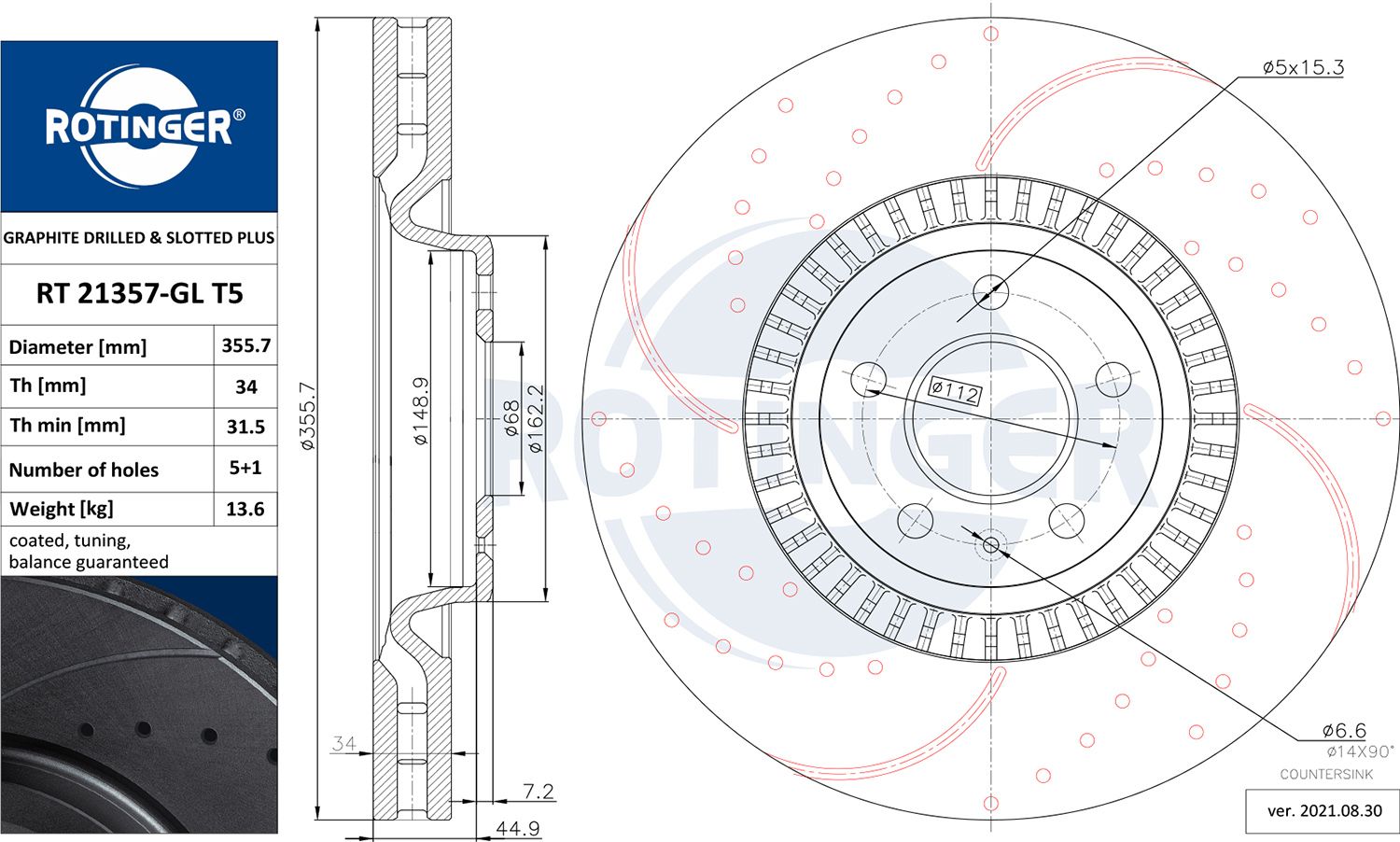 Disc frana ROTINGER RT 21357-GL T5