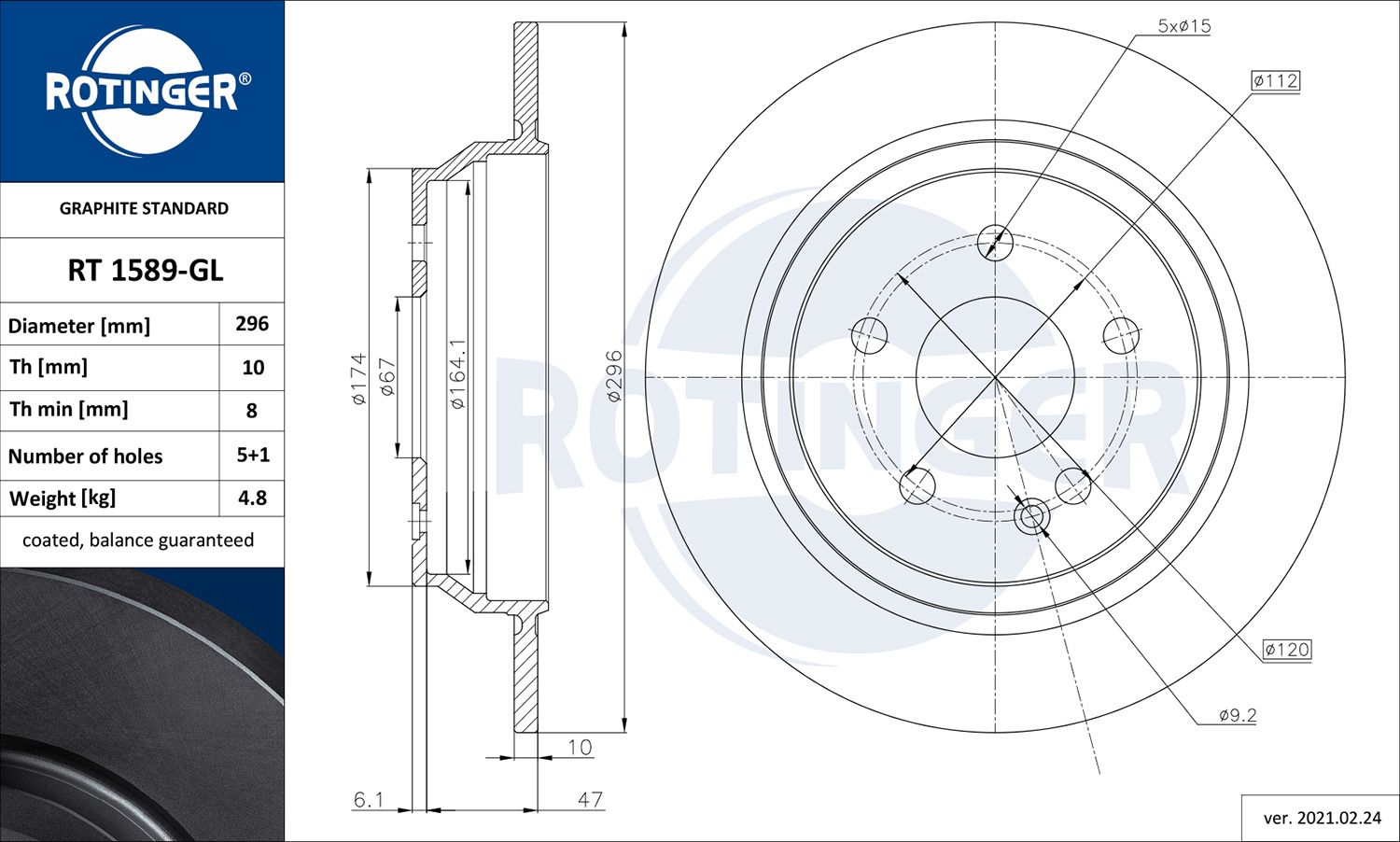 Tarcza hamulcowa ROTINGER RT 1589-GL