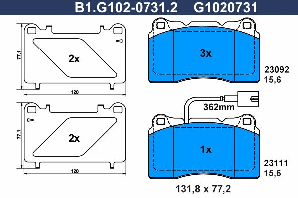 Zestaw klocków hamulcowych, hamulce tarczowe GALFER B1.G102-0731.2