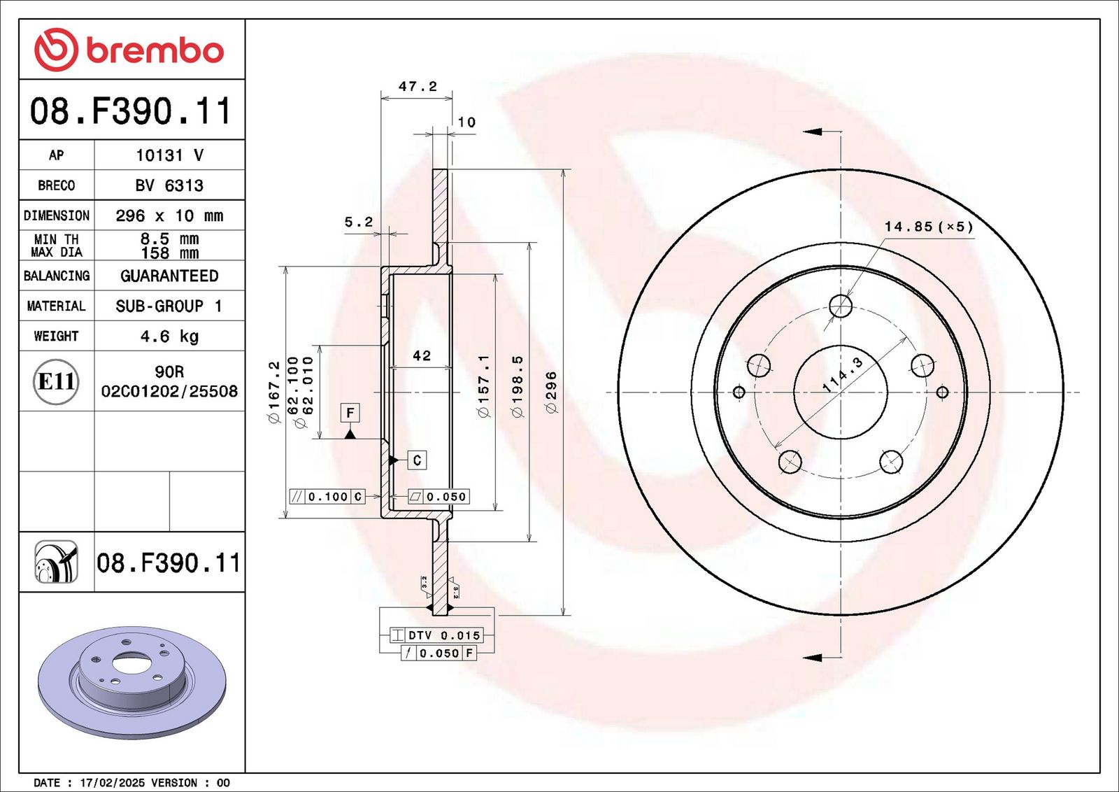 Disc frana BREMBO 08.F390.11