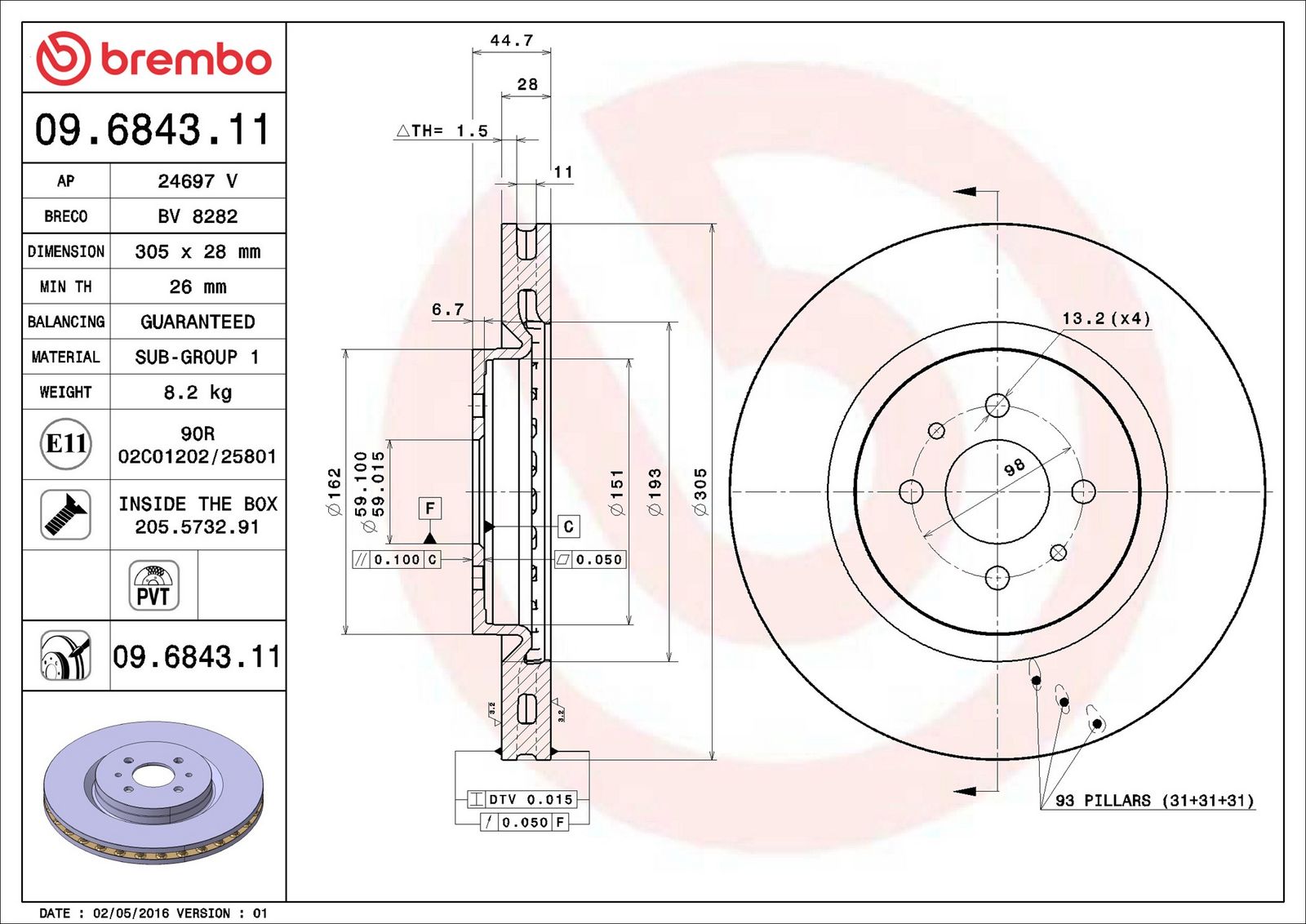 Levně Brzdový kotouč BREMBO 09.6843.11
