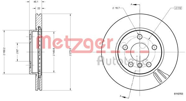 Tarcza hamulcowa METZGER AUTOTEILE 6110783