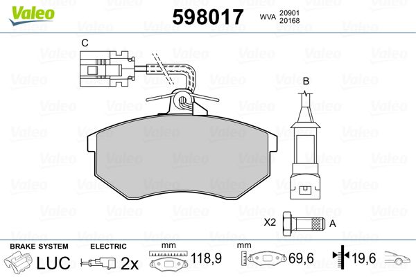 Sada brzdových platničiek kotúčovej brzdy VALEO 598017